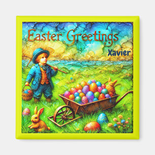 Aimant XAVIER ~ VINTAGE EASTER Boy ~ OEufs de Pâques ~