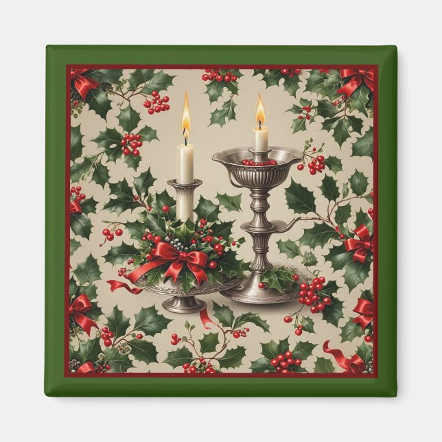 Aimant Xmas Holly et Imaginaire aux bougies (Devant)