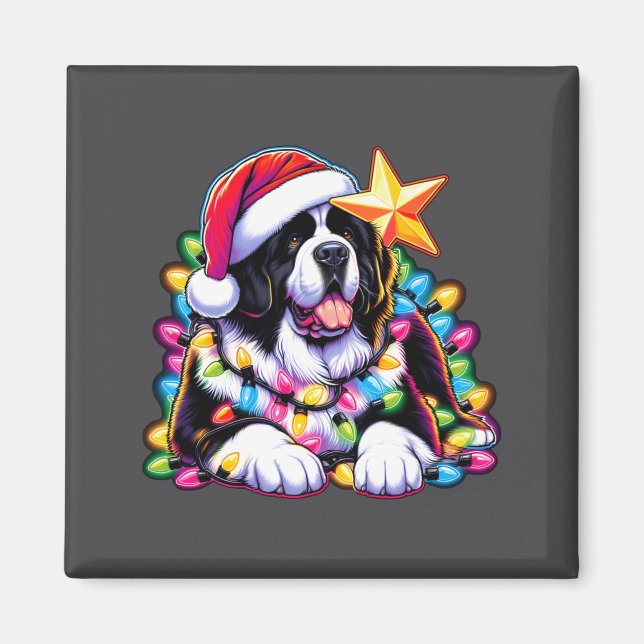 Aimant Xmas Landseer Newfoundland Dog Tangled Christmas L (Devant)