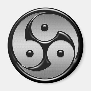 Aimant Yin triple Yang - métal et noir brillant
