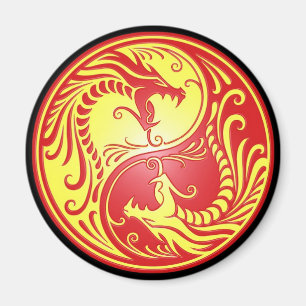 Aimant Yin Yang Dragons, rouge et jaune