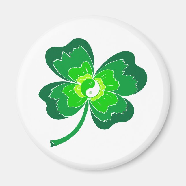 Aimant Yin Yang Four Leaf Clover (Devant)