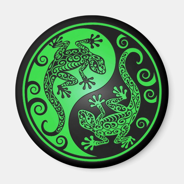Aimant Yin Yang Geckos vert et noir (Devant)