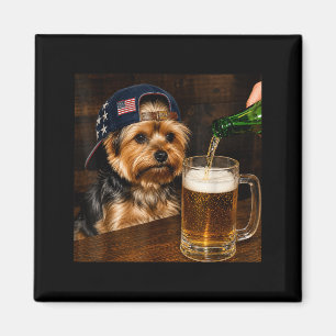 Aimant Yorkie Drôle Buvant de la Bière Chien Mème 4 Juill