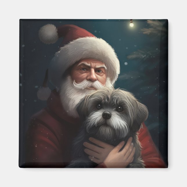 Aimant Yorkipoo avec Noël Festif du Père Noël (Devant)