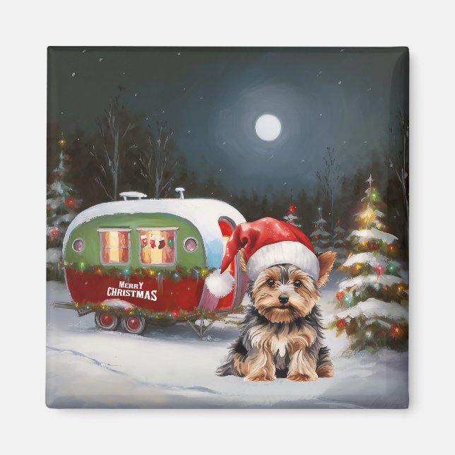 Aimant Yorkshire Terrier Caravan Christmas Adventure (Devant)