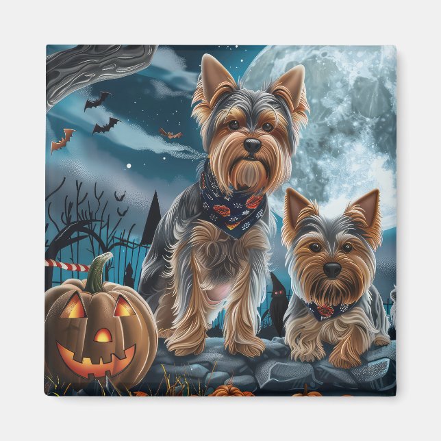Aimant Yorkshire Terrier Halloween Éffrayant (Devant)