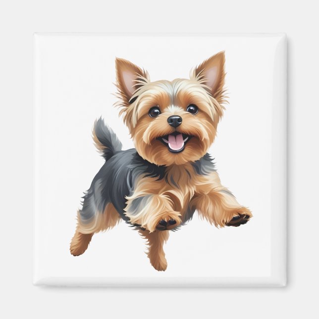 Aimant Yorkshire Terrier Joyeux Jouer Fun Jouer Joyeux (Devant)
