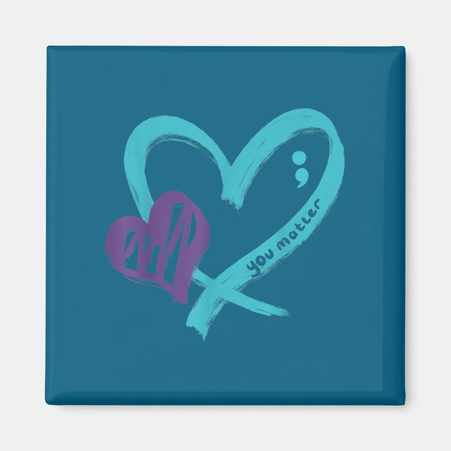 Aimant You Suicide Prevention Awareness Teal Purple Heart (Devant)