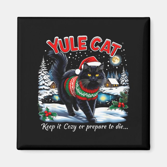 Aimant Yule Cat Keep It Cozy Funny Christmas Quote  (Devant)