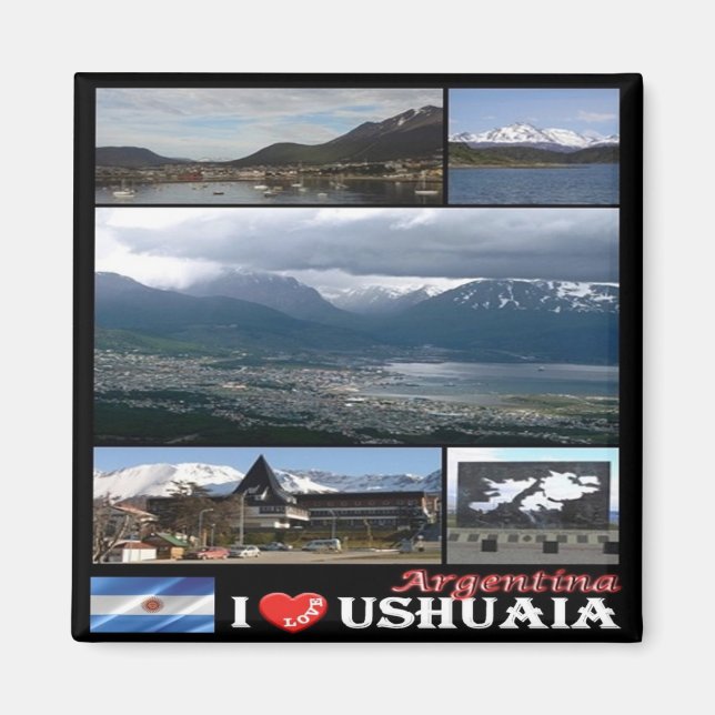 Aimant zAR008 USHUAIA I Love, Mosaic, Argentine, Fridge (Devant)