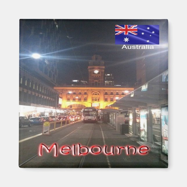 Aimant zAU063 MELBOURNE Par Nuit, Australie, Frigo (Devant)
