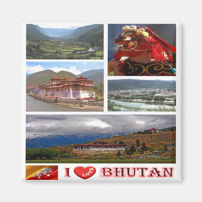 Aimant zBT007 I Love BHUTAN, Asie, Fridge (Devant)