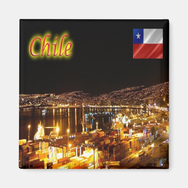 Aimant zCL015 CHILI, Valparaiso, Vue nocturne, Chili, Réf (Devant)
