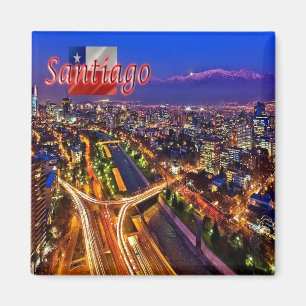 Aimant zCL019 SANTIAGO, Vue de nuit, Chili, Réfrigérateur