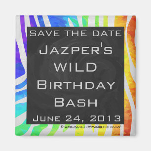 Aimant Zebra Monogram Arc-en-ciel et impression blanche