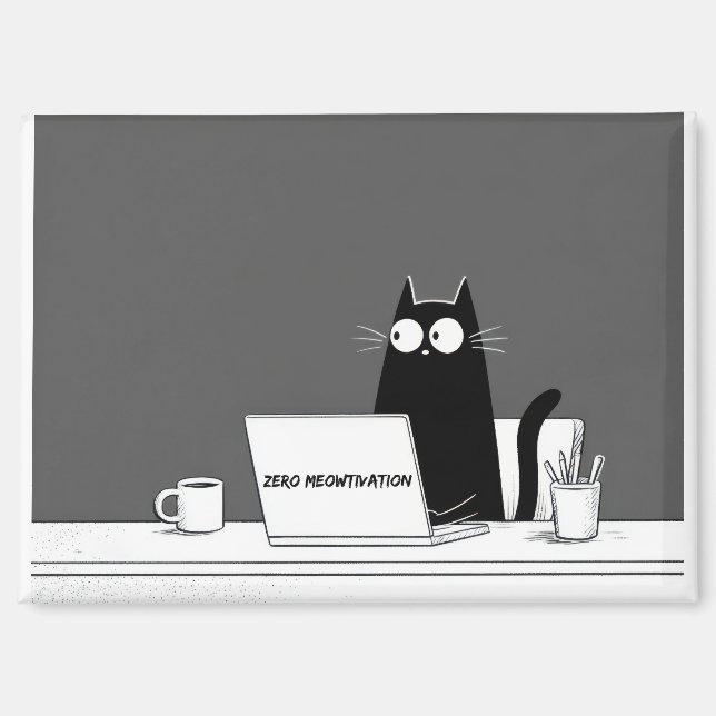 Aimant Zero Meowtivation Cat – Funny Lazy Work Cartoon (Recto)