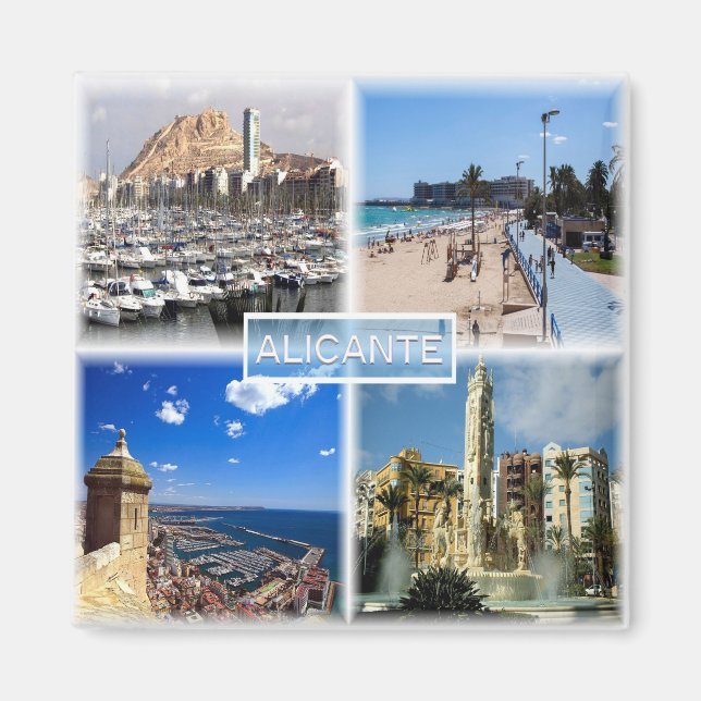 Aimant zES154 ALICANTE Plage Postiguet Explication, Réfri (Devant)