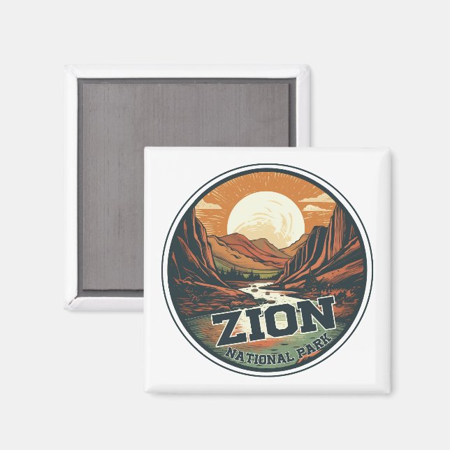 Aimant Zion National Park Vintage Sunset Travel (Recto/Verso)