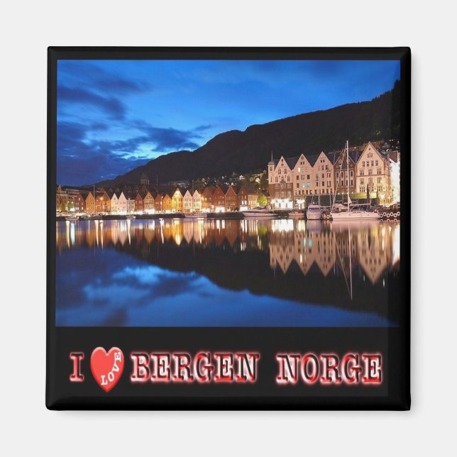 Aimant zNO021 BERGEN, Norvège "I Love", Fridge (Devant)