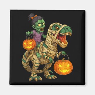 Aimant Zombie Girl Riding maman T Rex Halloween Kids Tri