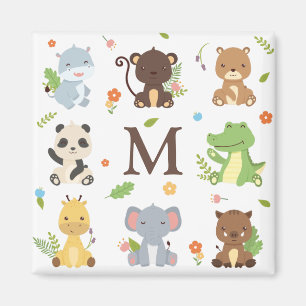 Aimant Zoo animal mignon Faune Enfants Initiale