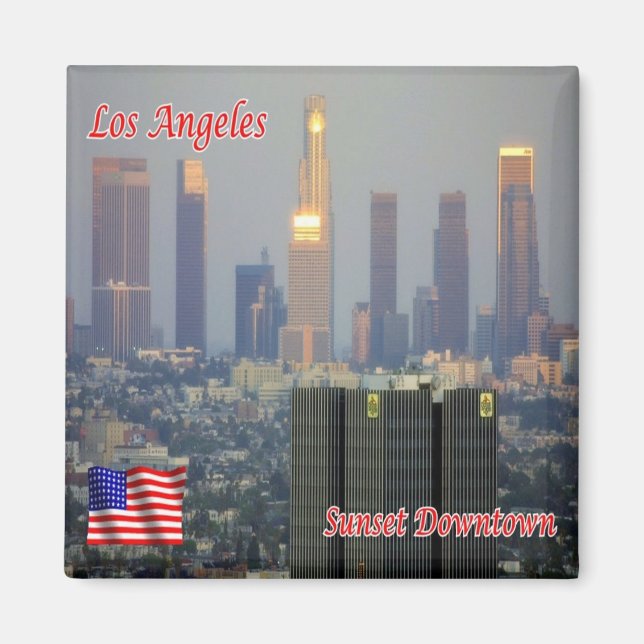 Aimant zU166 LOS ANGELES, coucher du soleil, centre-ville (Devant)