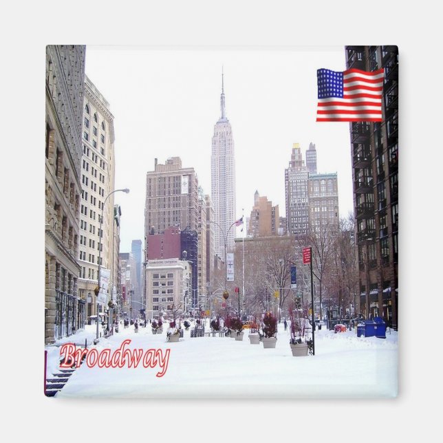 Aimant zUS115 BROADWAY avec neige, New York, Frigo (Devant)