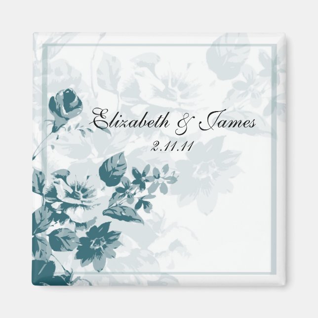 Aimants de mariage à fleurs élégantes sarcelles (Devant)