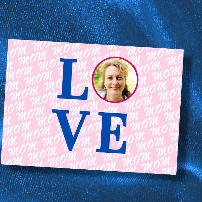 Aime Maman Aime Mère carte photo personnalisée chi (The background text template can fit 2 or 3 upper case letters, maybe 1 or 2 more with lower cases.)