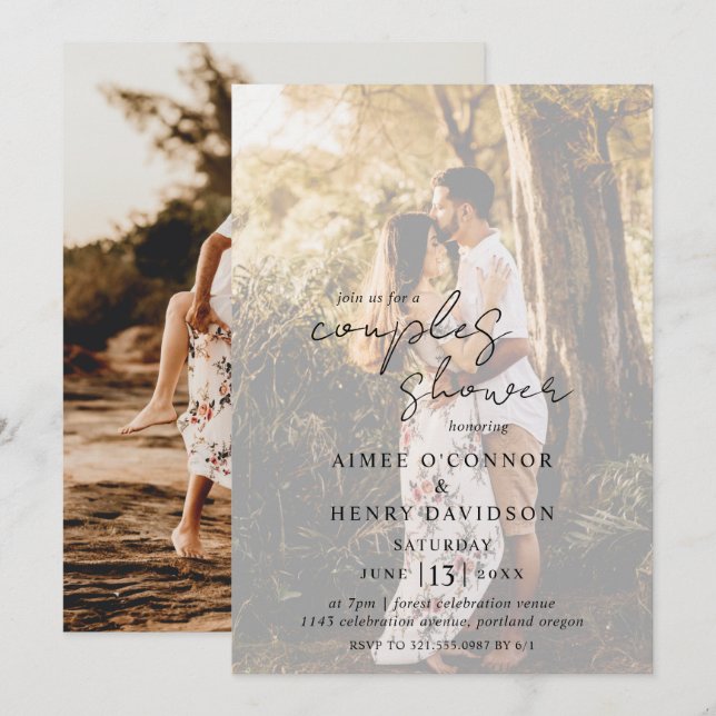 Aimee Rustic Script Moderne Paare Dusche Einladung (Vorne/Hinten)