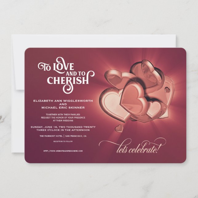 Aimer Et Chercher Les Coeurs D'Or Roses Invitation (Devant)