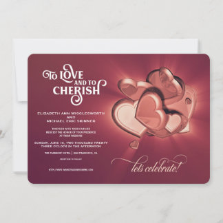 Aimer Et Chercher Les Coeurs D'Or Roses Invitation