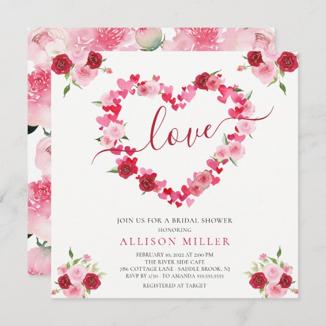 Aimer Floral Heart Invitation de douche nuptiale (Devant / Derrière)