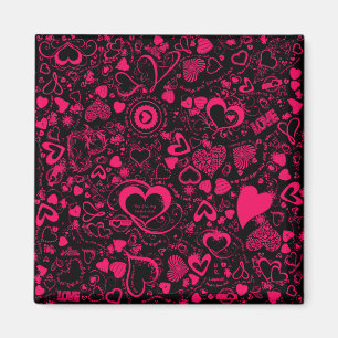 Aimer le coeur Doodles Rose-Noir-Carré Magnet