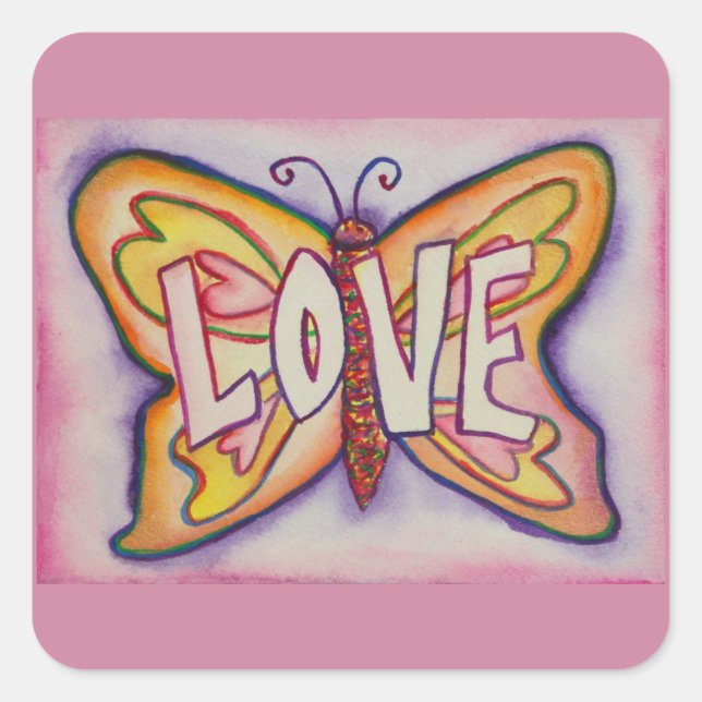 Aimer Mot Art Papillon rose autocollants (Devant)
