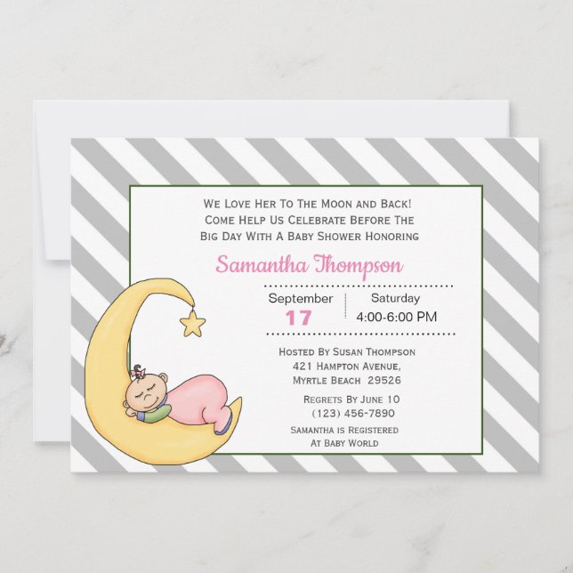 Aimez-Vous À La Lune Baby Girl Shower Invitation (Devant)