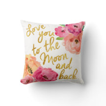 "Aimez-vous coussin floral de lune et de dos" à or