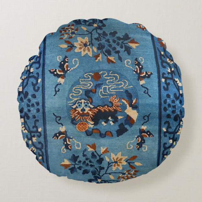 Aincent Chinese Deep Royal Blue Rundes Kissen (Vorderseite)