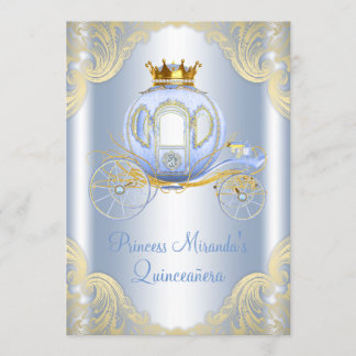 Ainderella Blue Gold Princess Quinceanera Einladung