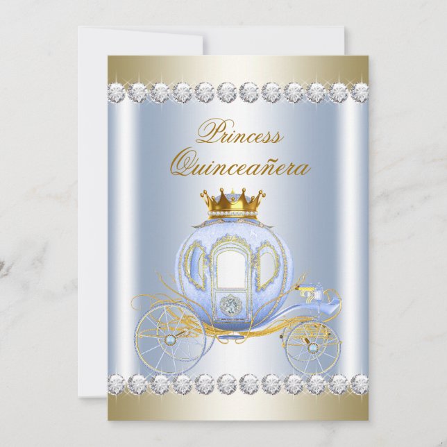 Ainderella Blue Princess Quinceanera Einladung (Vorderseite)