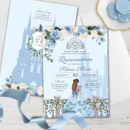 Ainderella Blue Silver Blumenprinzessin Quinceaner Einladung