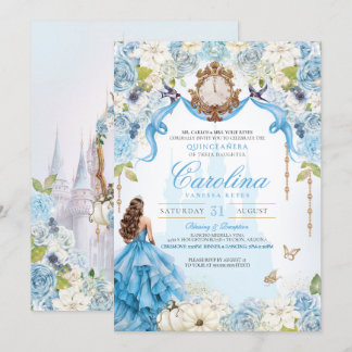 Ainderella Light Blue Royal Princess Quinceañera Einladung