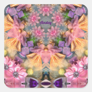 AINSLEY ~ Farbtöne Gelb, Lila, Rosa, Blau ~ Quadratischer Aufkleber