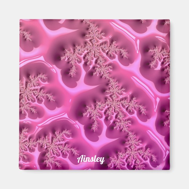 AINSLEY Personalisiertes Fraktal Design ~ Pink Waf Magnet (Vorne)