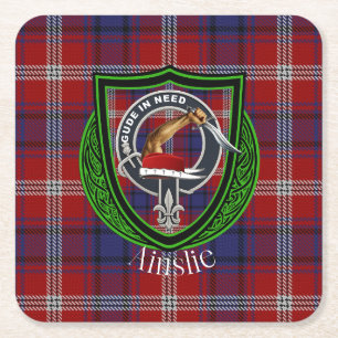 Ainslie-Schottischer-Clan-Tartan & -Wappen Rechteckiger Pappuntersetzer