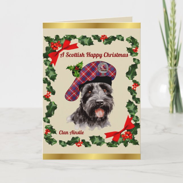 Ainslie Scottie Dog Personalisiert Xmas Karte (Vorderseite)