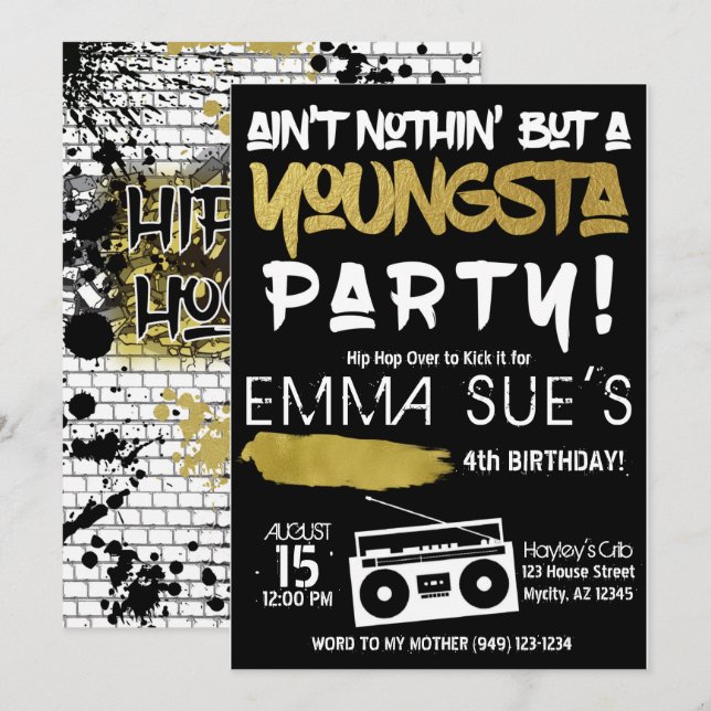 Aint Nothin' aber ein Youngsta Party Hip Hop Gebur Einladung (Vorne/Hinten)