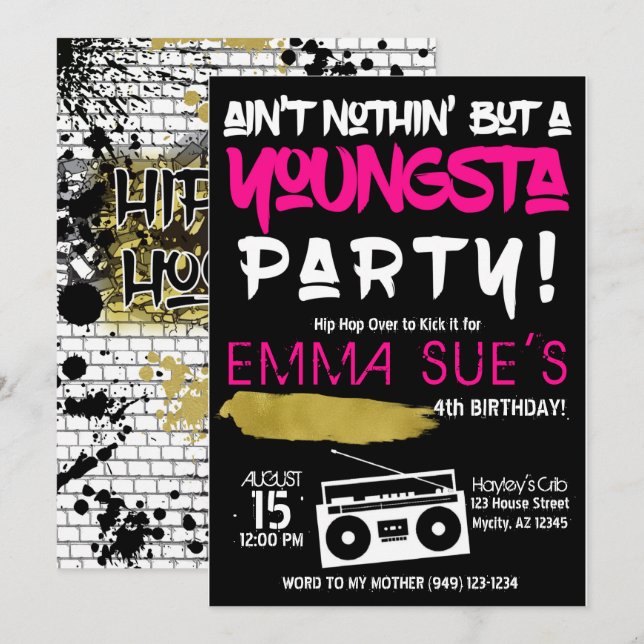 Aint Nothin' aber ein Youngsta Party Hip Hop Gebur Einladung (Vorne/Hinten)