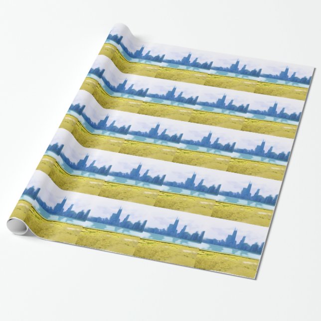 Air Brushed Chicago Skyline Geschenkpapier (Ungerollt)